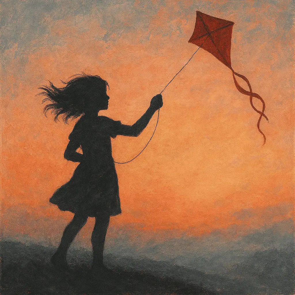 A Girl, a Kite, and Dusk