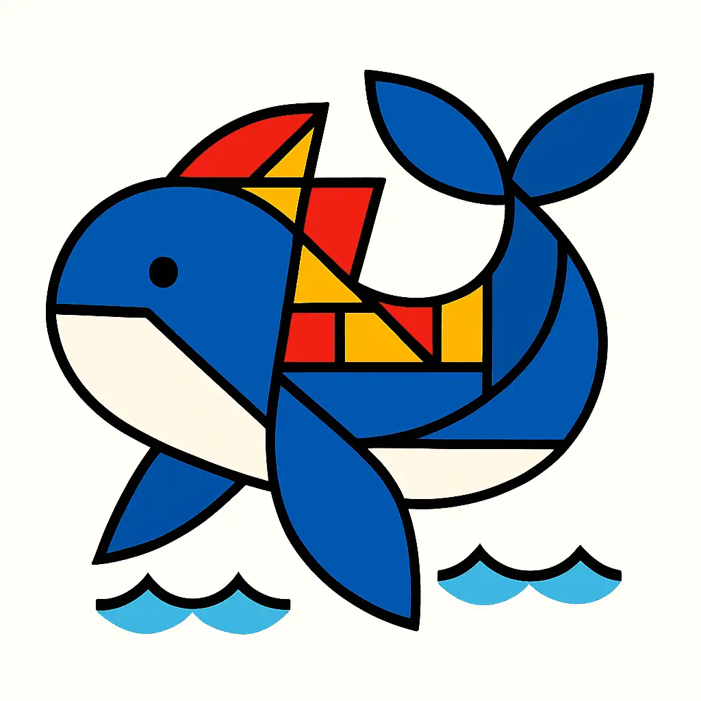 bold, geometric blue whale illustration
