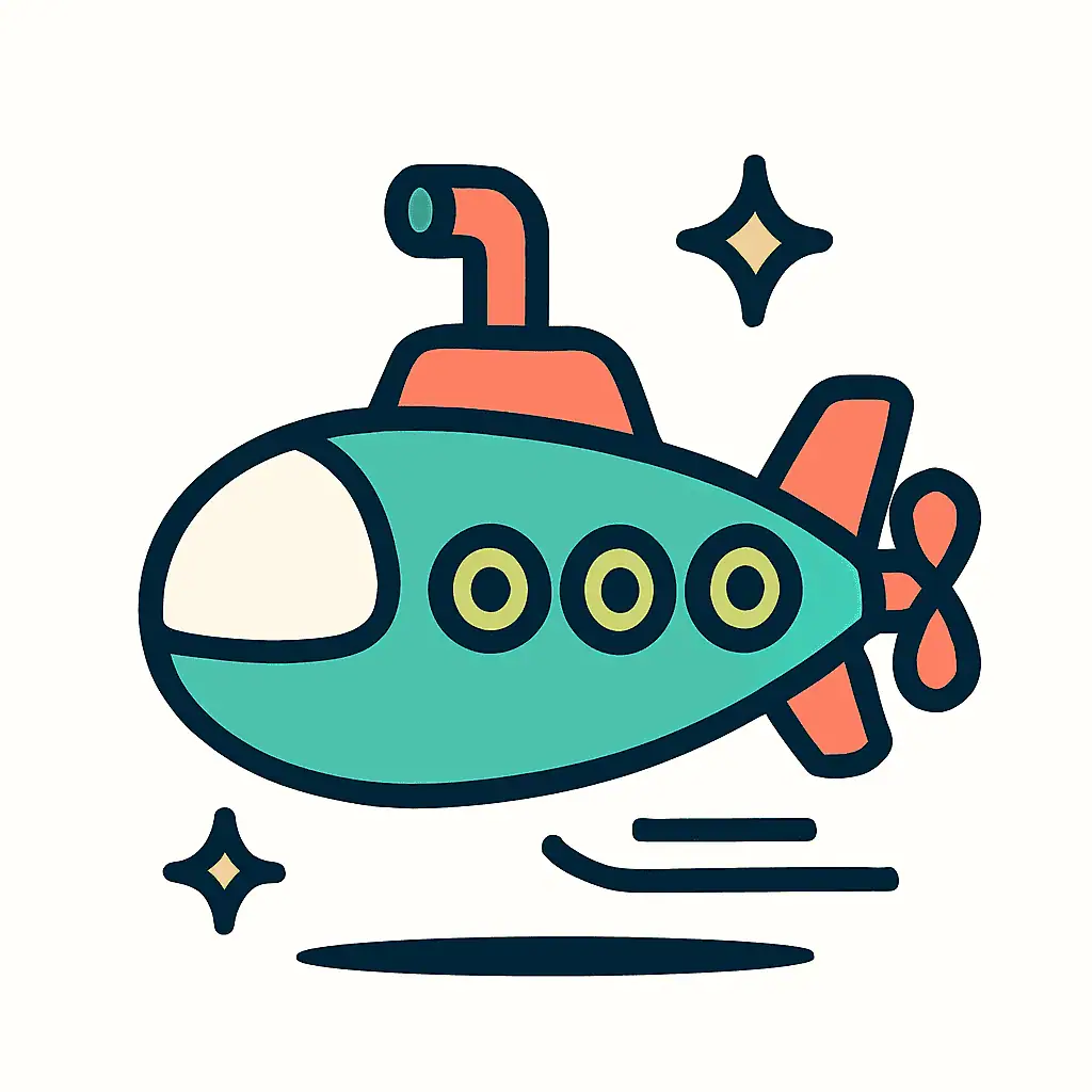 Cartoon Submarine with Vintage Retro Spark