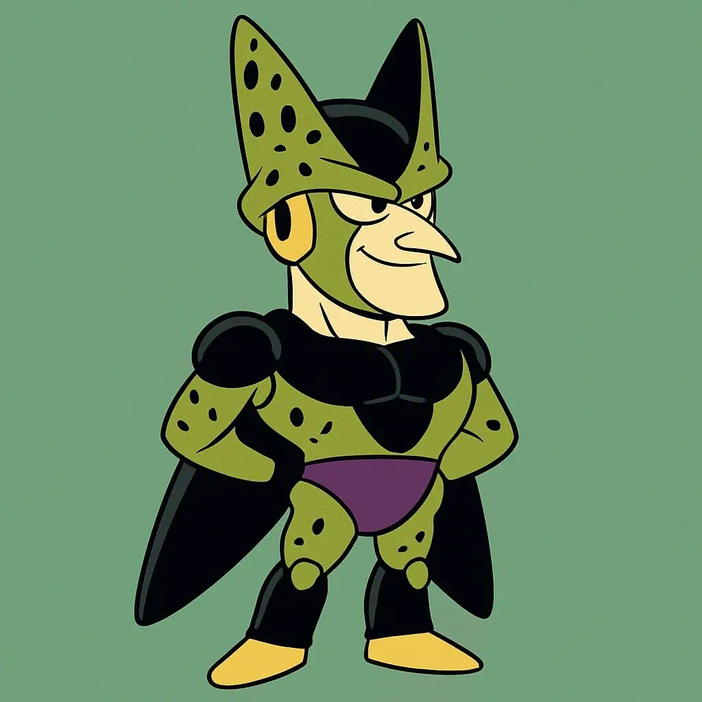 Mid-century Character in Hanna-Barbera flair—bold shapes, pompous pose, flat colors, and crisp lines on muted green.