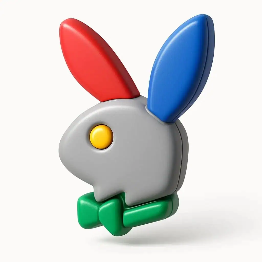 Retro N64-style icon—soft plastic form, bold colors, subtle seams, and clean reflections floating on white.