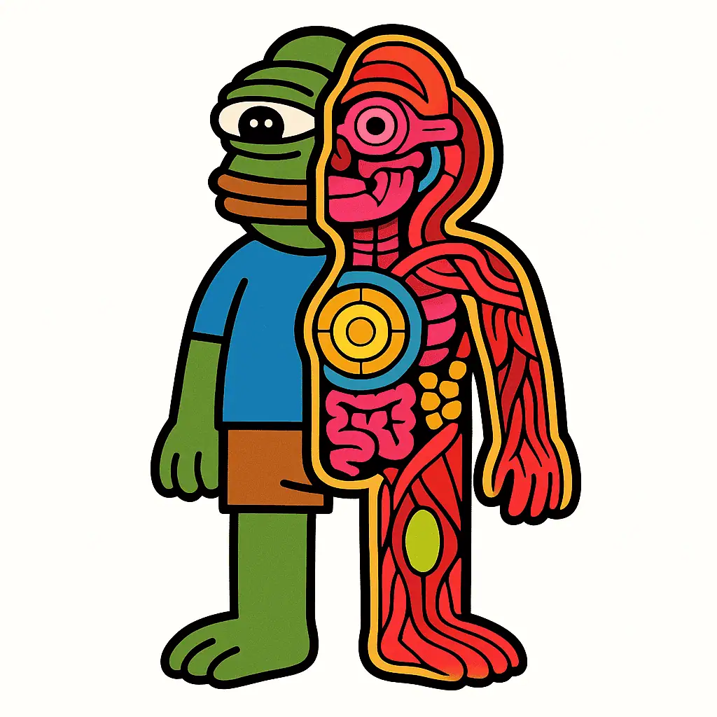 Pepe Dissected: Flat‑Color, Vector‑Style Anatomy Art